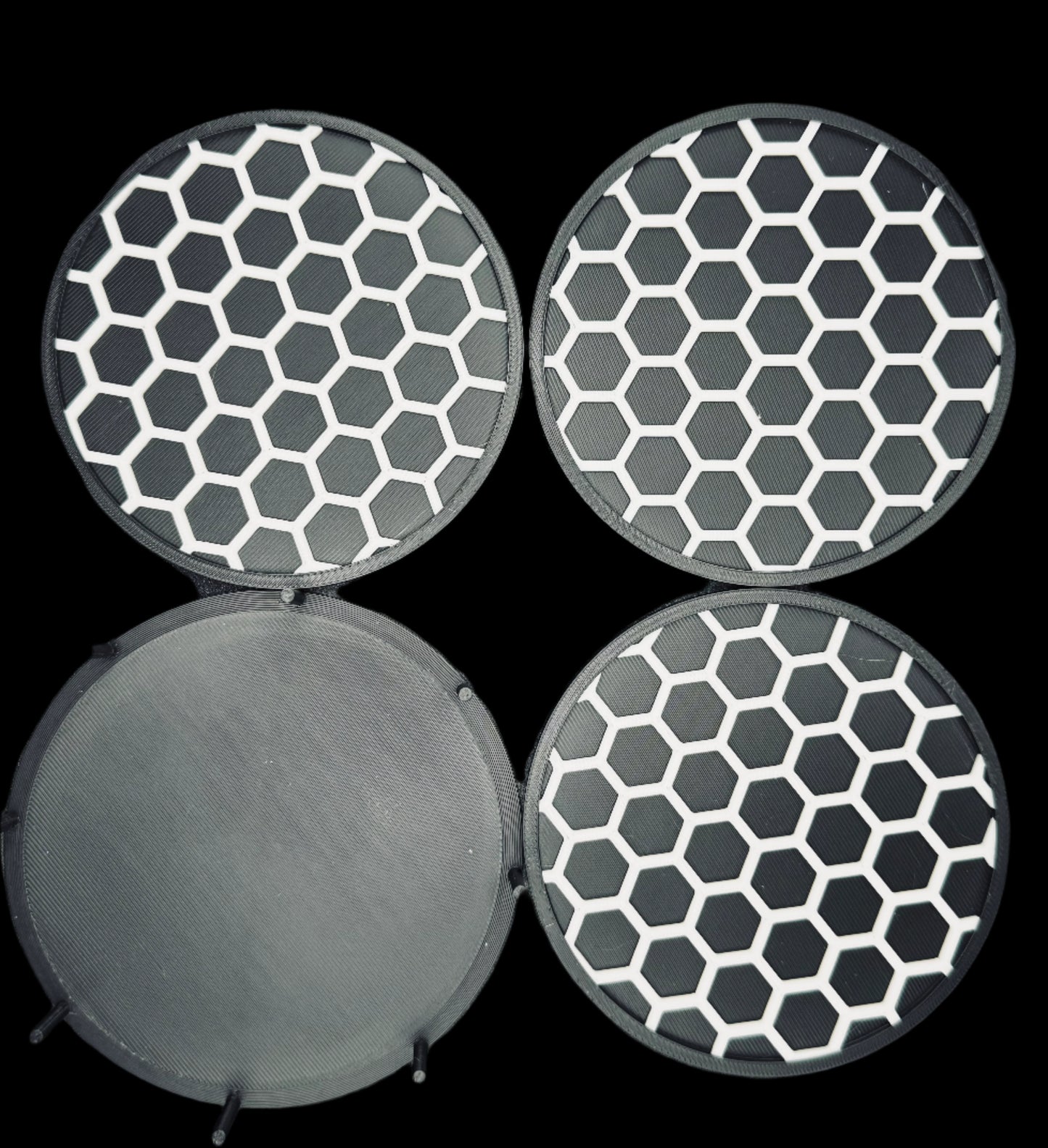 Modern Honeycomb Coaster Set – 3-Pack with Matching Stand